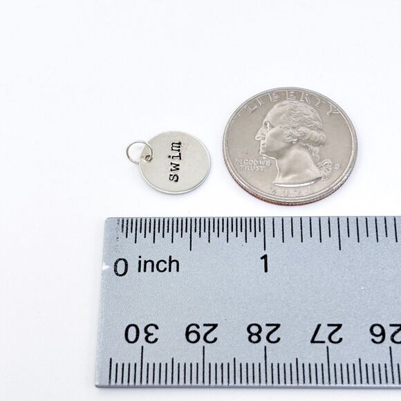 Vintage Sterling Silver 925 "Swim" Hand Stamped Charm Pendant - Picture 5 of 5